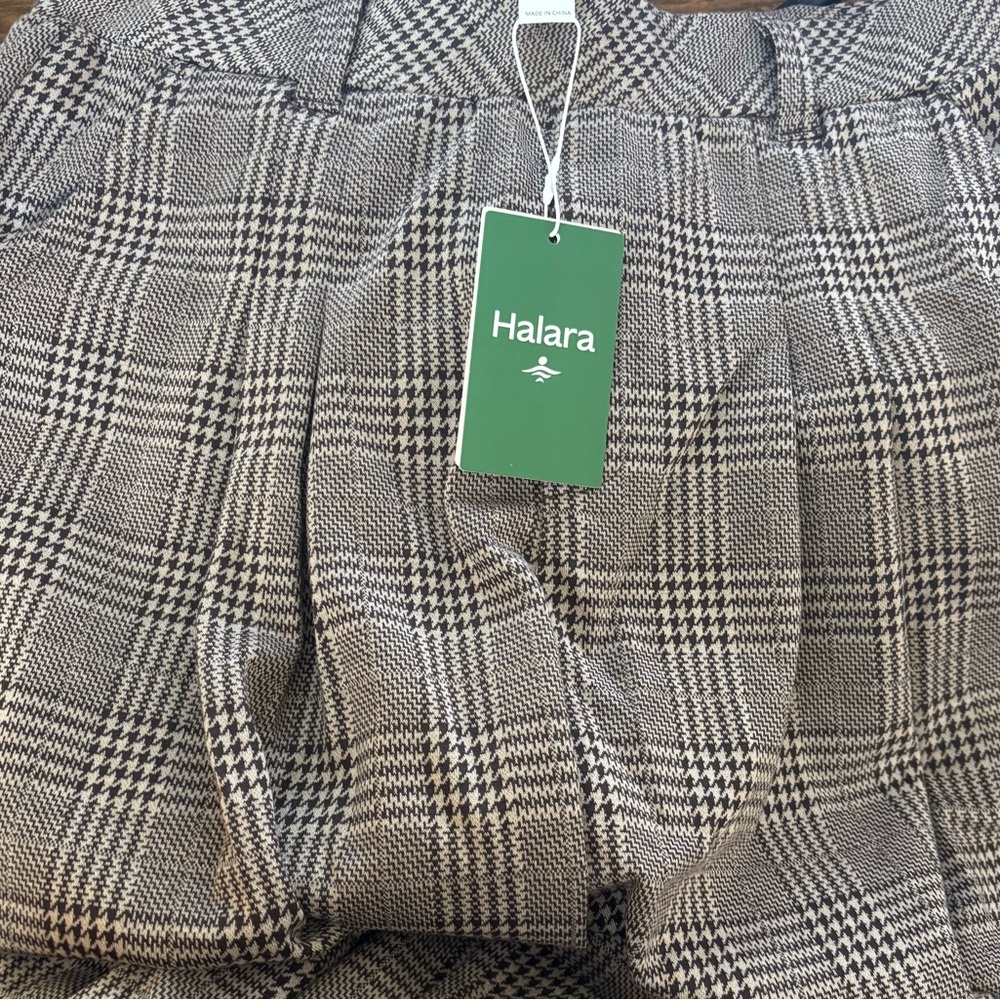 Halara High Waisted Side Pocket Wide Leg Houndstooth Plaid Casual Pants NWT - Picture 6 of 7